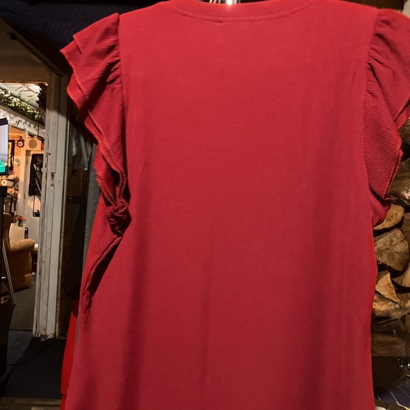 Elegant Ruffle Sleeve Blouse in Rich Red - Picture 3 of 3